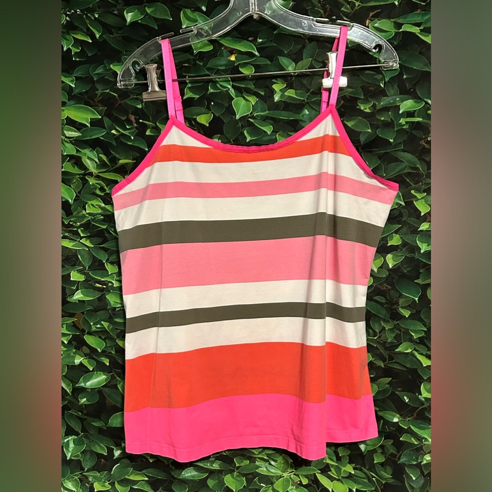 Lane Bryant Pretty & Perfect Tank Top Pink Orange White Striped Womens 14